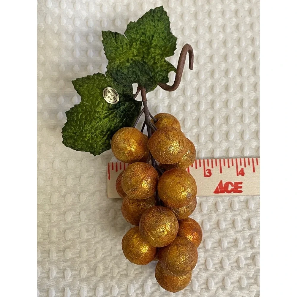 Decorative Artificial Grape Clusters Set of 12 Gold Orange Hard Plastic Textured